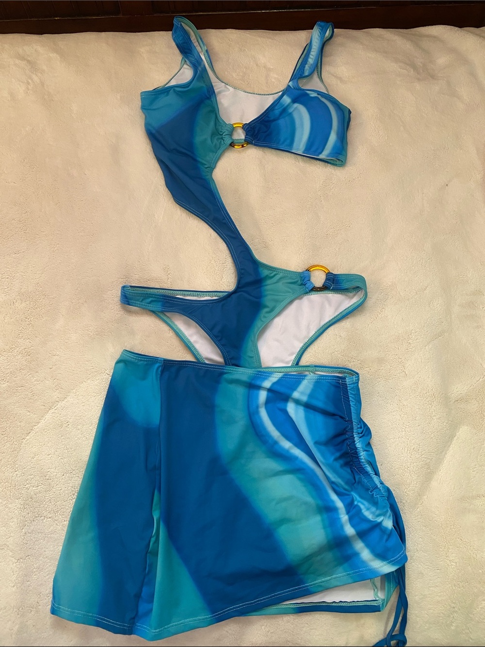 SHEIN Blue Swirl Cutout One-Piece with Skirt